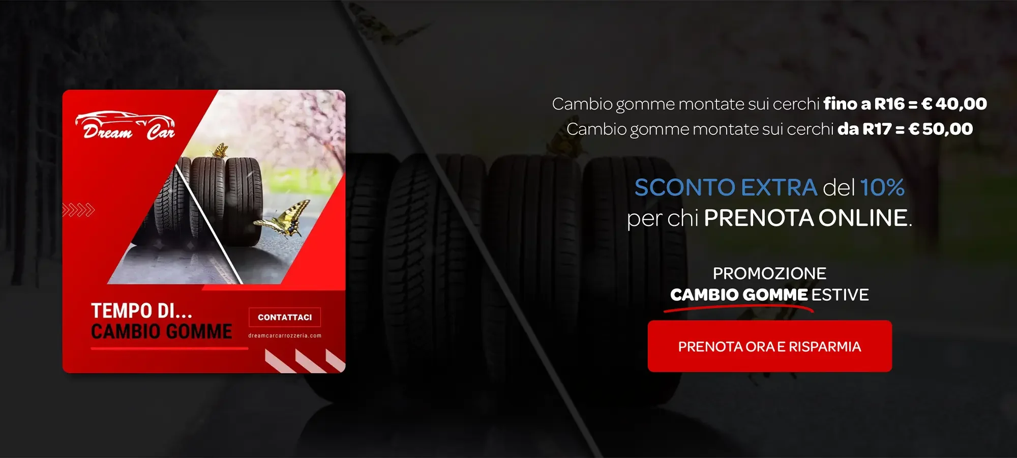 Servizio professionale di cambio gomme stagionale presso Carrozzeria DREAM CAR a Rivoli (TO) - Sconto extra del 10% per chi prenota online